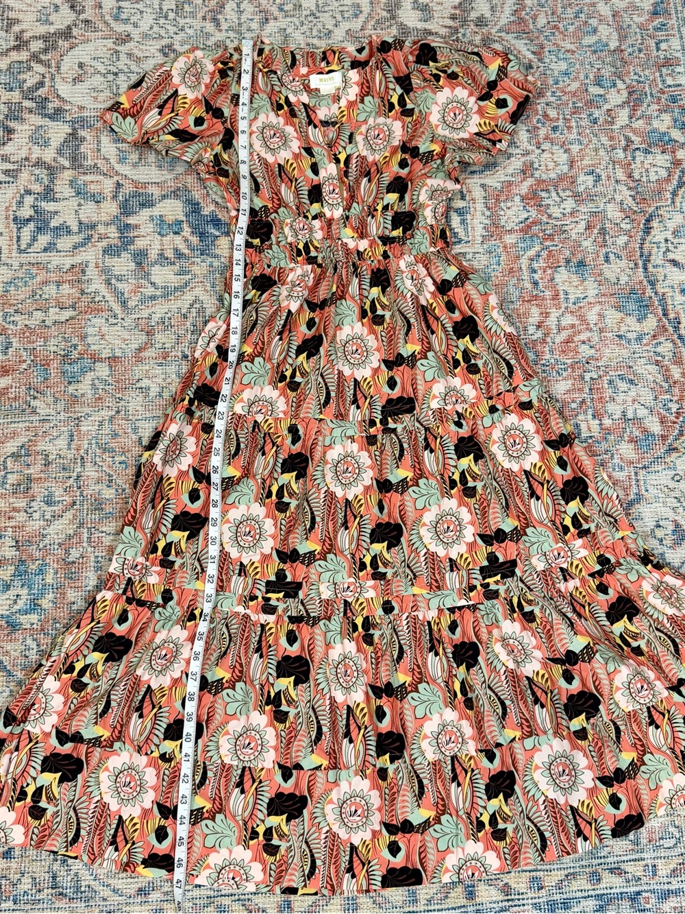 Anthropologie Maeve Floral Tiered Prairie Midi Dress 100% Cotton Boho XS P - Picture 7 of 10